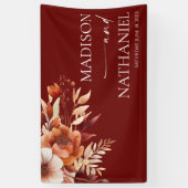 Rusty Burgundy Brown Bloemen Huwelijk Spandoek (Verticaal)