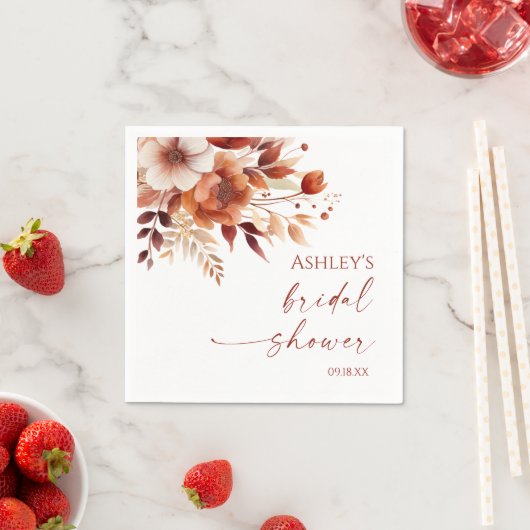 Rusty Burgundy Brown Bloemen Vrijgezellenfeest Servet (Insitu)