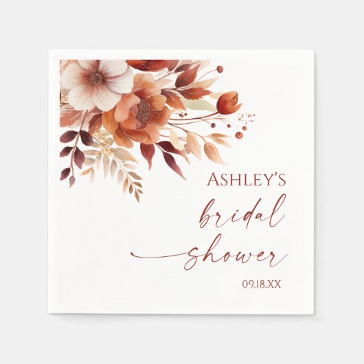 Rusty Burgundy Brown Bloemen Vrijgezellenfeest Servet (Voorkant)