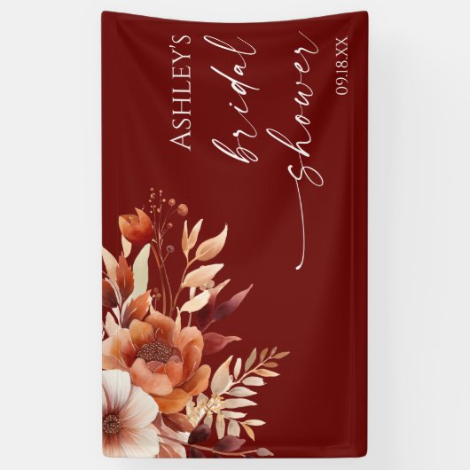 Rusty Burgundy Brown Bloemen Vrijgezellenfeest Spandoek (Verticaal)