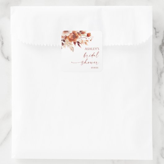 Rusty Burgundy Brown Bloemen Vrijgezellenfeest Vierkante Sticker (Tas)