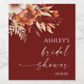 Rusty Burgundy Brown Bloemen Vrijgezellenfeest Wijn Etiket (Enkel label)