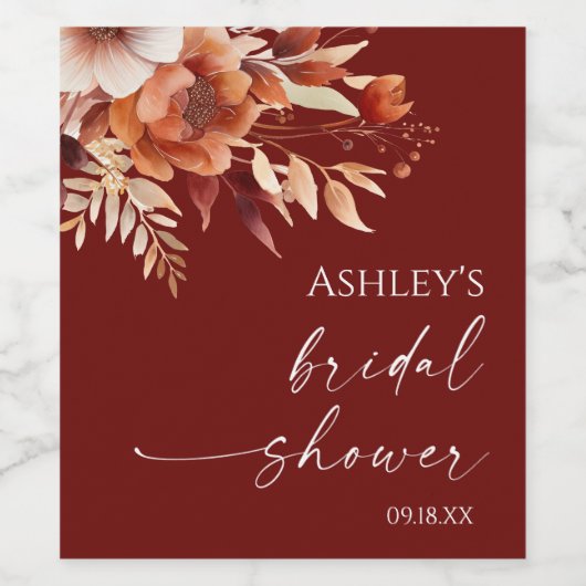Rusty Burgundy Brown Bloemen Vrijgezellenfeest Wijn Etiket (Enkel label)