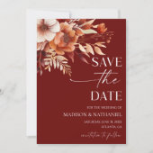 Rusty Burgundy Brown Floral Flower Garden Wedding Save The Date (Voorkant)