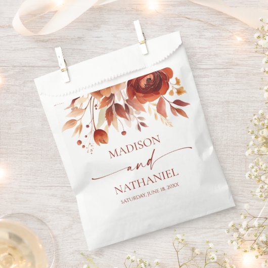 Rusty Burgundy Brown Floral Flower Wedding Bedankzakje (Geknipt)