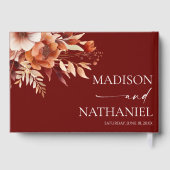 Rusty Burgundy Brown Floral Flower Wedding Gastenboek (Achterkant)