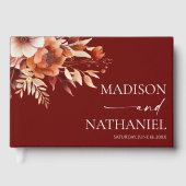 Rusty Burgundy Brown Floral Flower Wedding Gastenboek (Voorkant)