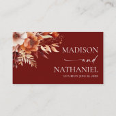 Rusty Burgundy Brown Floral Flower Wedding Plaatskaartje (Achterkant)
