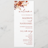Rusty Burgundy Brown Floral Flower Wedding Programmakaart (Voorkant)