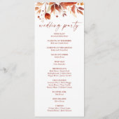 Rusty Burgundy Brown Floral Flower Wedding Programmakaart (Achterkant)