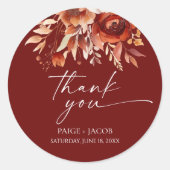 Rusty Burgundy Brown Floral Flower Wedding Ronde Sticker (Voorkant)