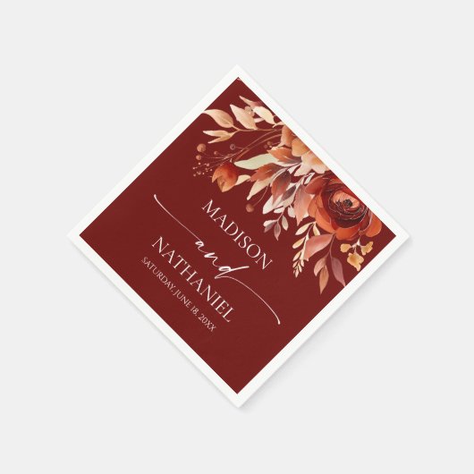 Rusty Burgundy Brown Floral Flower Wedding Servet (Hoek)