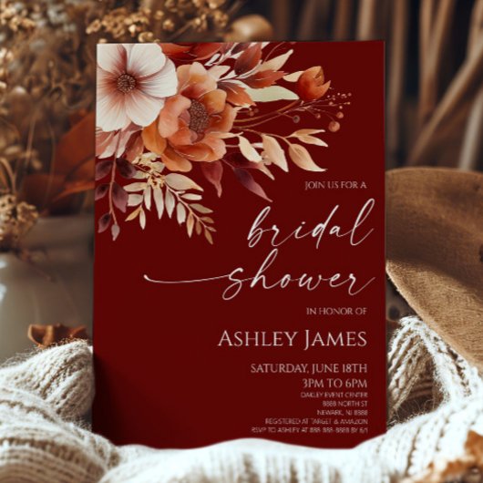 Rusty Burgundy Brown Floral Flowers Vrijgezellenfe Kaart