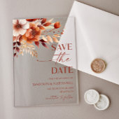 Rusty Burgundy Brown Floral Wedding Save The Date Acryl Uitnodigingen