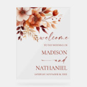 Rusty Burgundy Brown Floral Wedding Welcome Acryl Bord (Voorkant)