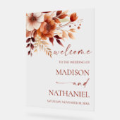 Rusty Burgundy Brown Floral Wedding Welcome Acryl Bord (Hoek)