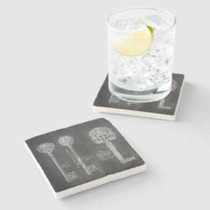 Rusty Chalkboard Victoriaans steampunk skeletsleut Stenen Onderzetter