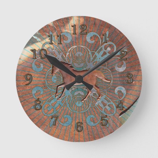 Rusty Equestrian Wall Clock Ronde Klok (Voorkant)