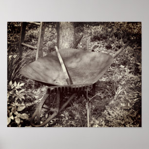 Rusty Garden Tools flower Garden Black and White Poster