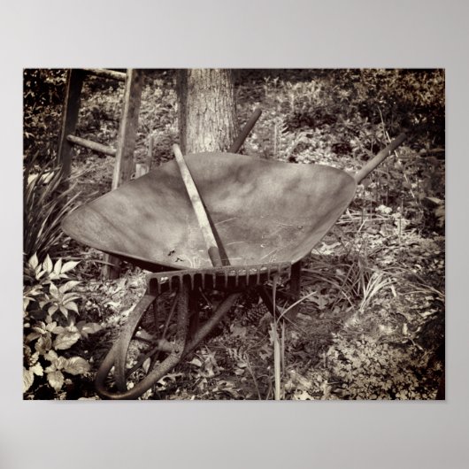 Rusty Garden Tools flower Garden Black and White Poster (Voorkant)