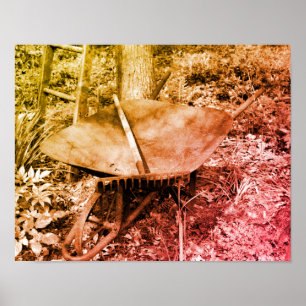 Rusty Garden Tools, zwart en wit Poster