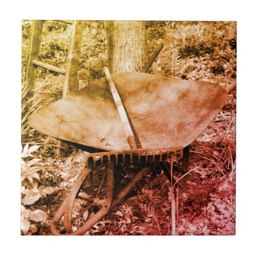 Rusty Garden Tools, zwart en wit Tegeltje (Voorkant)