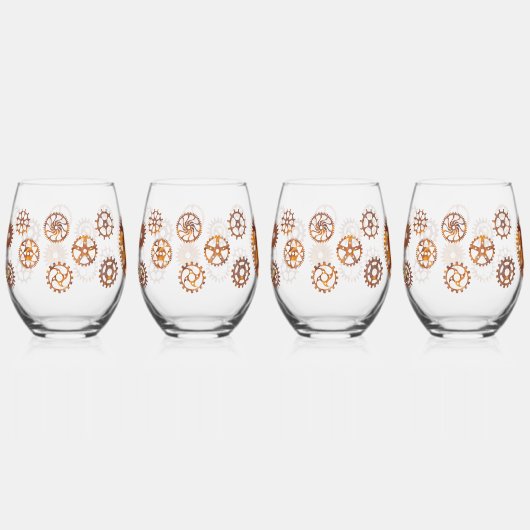 Rusty Gears Steampunk Custom Initiaal Wijnglas Zonder Voet (Voorkant)