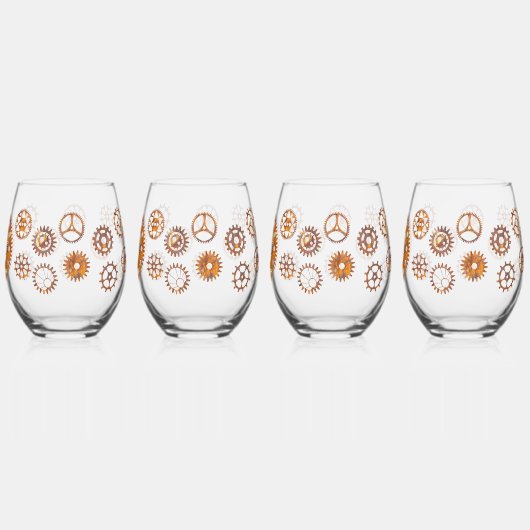 Rusty Gears Steampunk Custom Initiaal Wijnglas Zonder Voet (Achterkant)