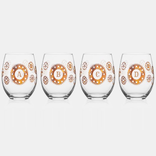 Rusty Gears Steampunk Custom Initiaal Wijnglas Zonder Voet (Links)