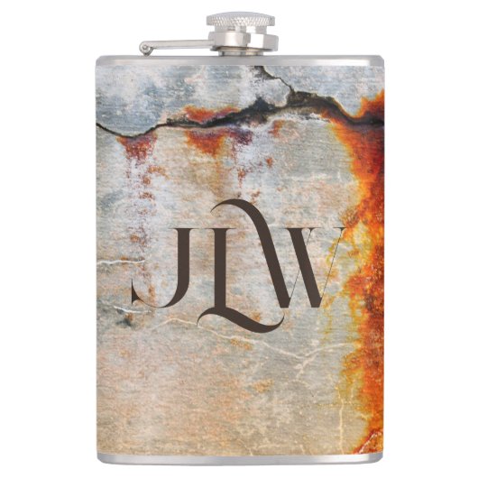 Rusty Gray en Oranje Stedelijke Stroom Stijlvol Heupfles (Voorkant)