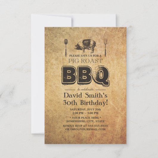 Rusty Grunge Pig Roast BBQ Birthday Party Kaart (Voorkant)