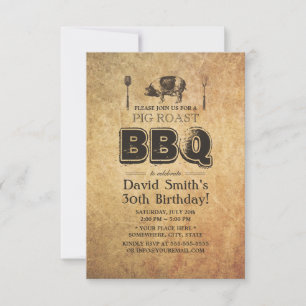  Rusty Grunge Pig Roast BBQ Birthday Party Kaart