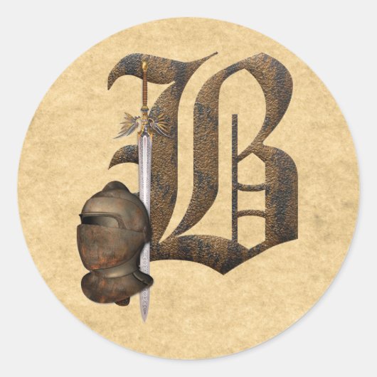 Rusty Knight Initiaal B Ronde Sticker (Voorkant)