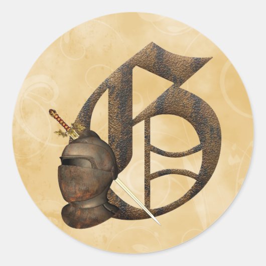 Rusty Knight Initiaal G Ronde Sticker (Voorkant)