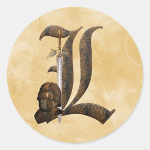 Rusty Knight Initiaal L Ronde Sticker