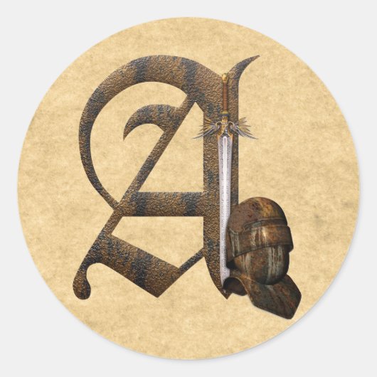 Rusty Knights Initiaal A Ronde Sticker (Voorkant)
