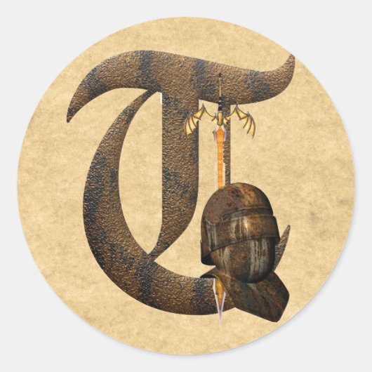 Rusty Knights Initiaal T Ronde Sticker (Voorkant)