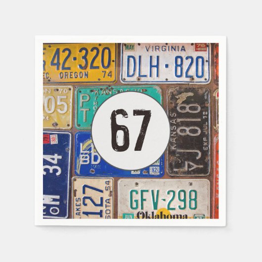 Rusty License Bord 67th Birthday Napkins Servet (Voorkant)