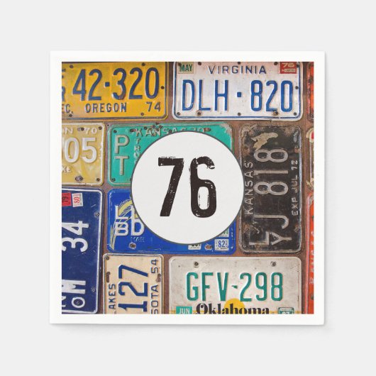 Rusty License Bord 76th Birthday Napkins Servet (Voorkant)