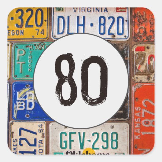 Rusty Licentie Borden 80ste Verjaardag Vierkante Sticker (Voorkant)