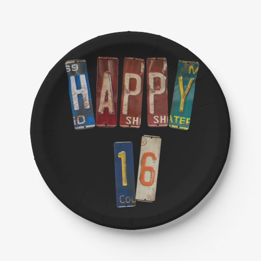 Rusty licentie borden voor 16e verjaardag papieren bordje (Voorkant)