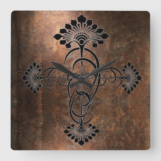 Rusty Metal met Art Nouveau Design op een Vierkante Klok (Voorkant)