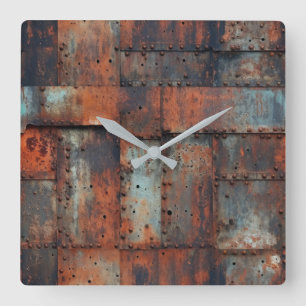 Rusty Metal Wall Clock Vierkante Klok