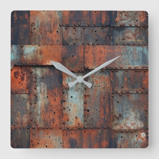 Rusty Metal Wall Clock Vierkante Klok (Voorkant)