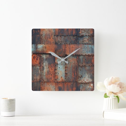 Rusty Metal Wall Clock Vierkante Klok (Huis)