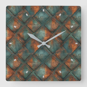 Rusty Metal Wall Clock Vierkante Klok