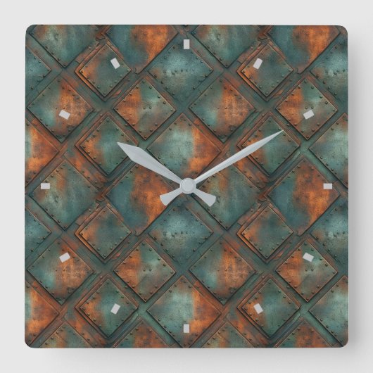 Rusty Metal Wall Clock Vierkante Klok (Voorkant)