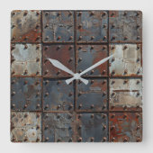 Rusty Metal Wall Clock Vierkante Klok (Voorkant)