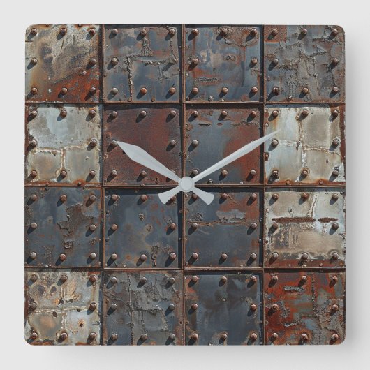 Rusty Metal Wall Clock Vierkante Klok (Voorkant)