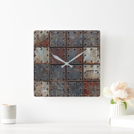 Rusty Metal Wall Clock Vierkante Klok (Huis)